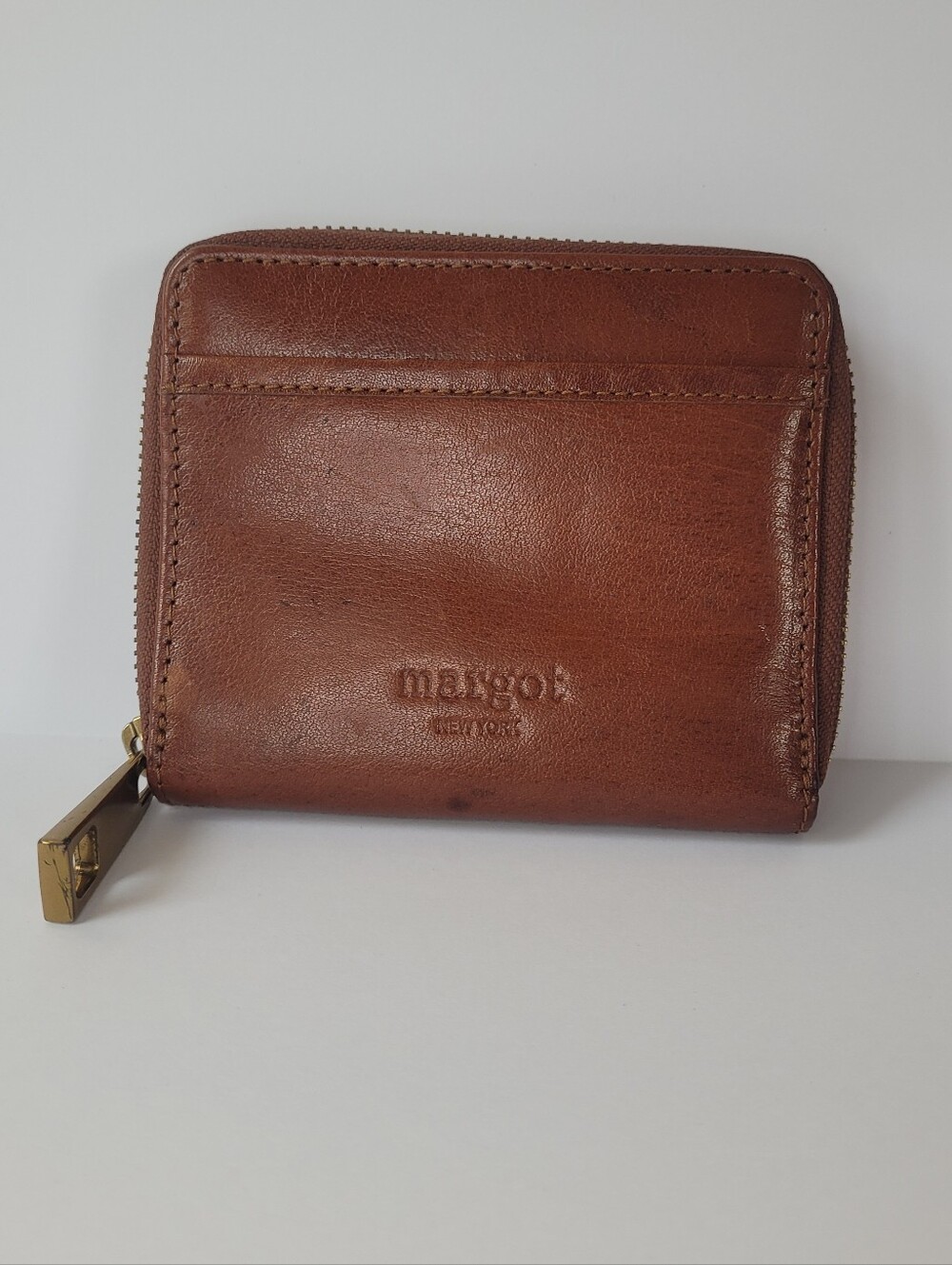 Margot New York "Dana" Small Zip-Around Leather Wallet - Cognac Brown